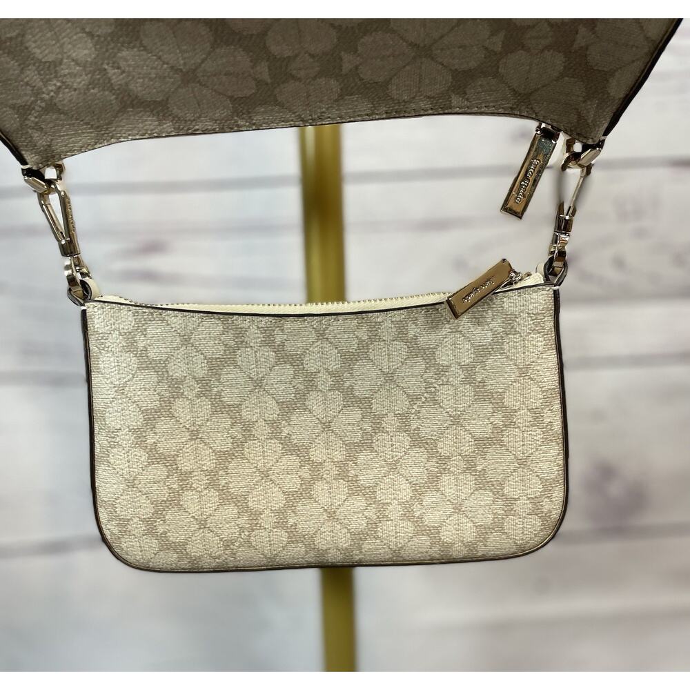 Kate Spade Flower Coated Canvas Crossbody Bag & Card Holder Set Beige Cream - Picture 3 of 15
